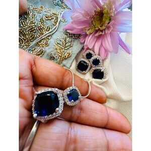 U Pick- 4 pcs Amethyst blue square Diamond stone CZ Gem Silver Pendent Gift set